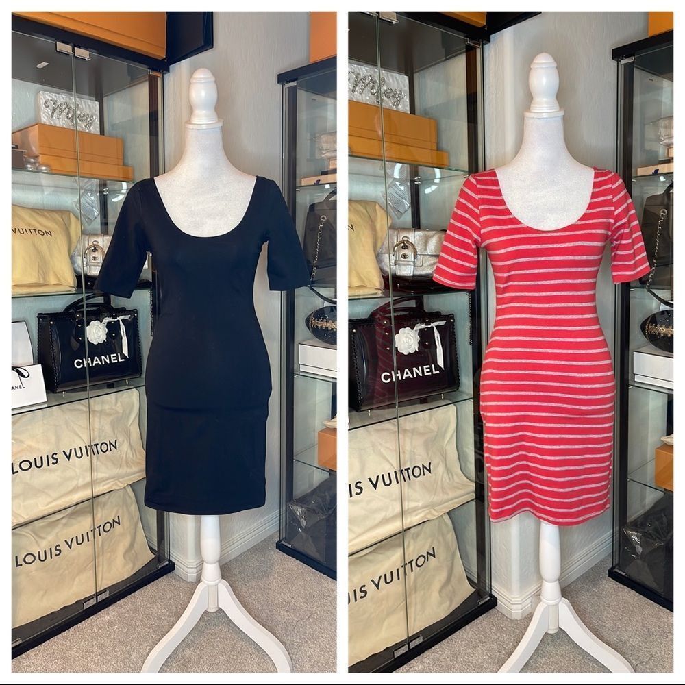 XHILARATION | Bundle of 2 Bodycon Dresses in Black and Red/Gray Stripes